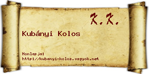 Kubányi Kolos névjegykártya